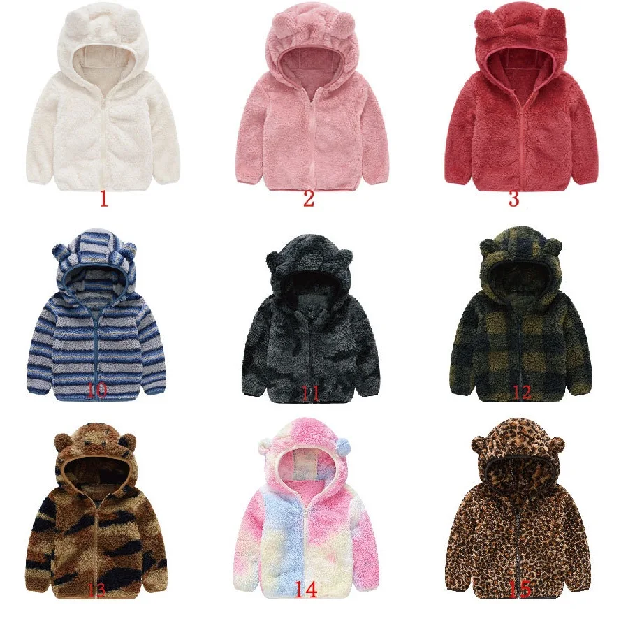 2023 Fleece Baby Girls Coats Winter Warmer Thick Boys Outfits Toddler Outerwear Bear Hoodies Overcoat Jacket Kids Blouse Zipper