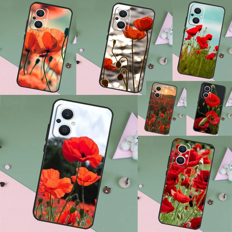 Red Corn Poppy Flower Funda Case For OPPO Reno 8 Lite Reno 7 Lite 6 5 4 8T 4Z 5Z Find X5 X2 Lite X3 Neo X6 Pro