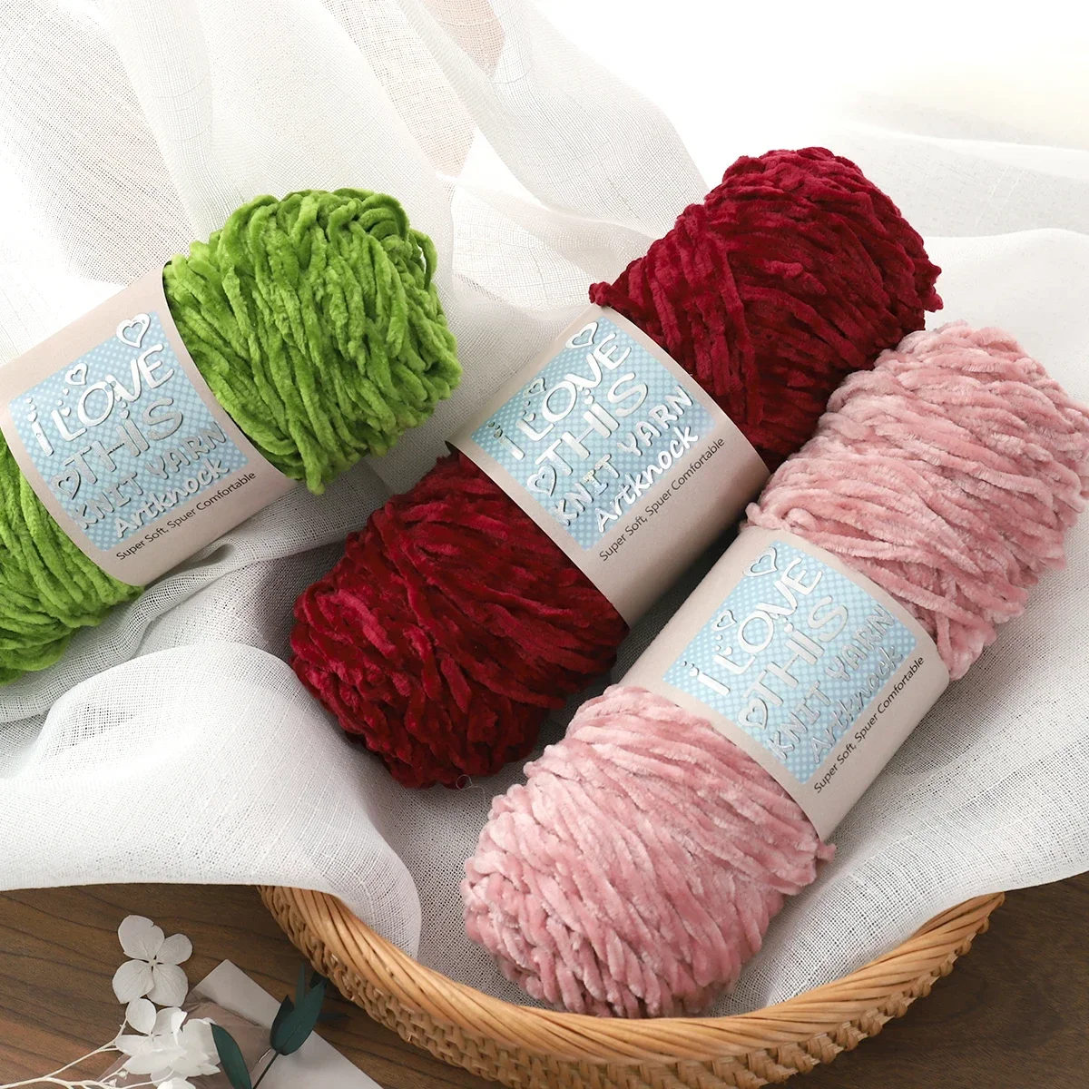 Fio Grosso De Poliéster Para Tricô, Velvet Knit Yarn, X95g, 2pcs