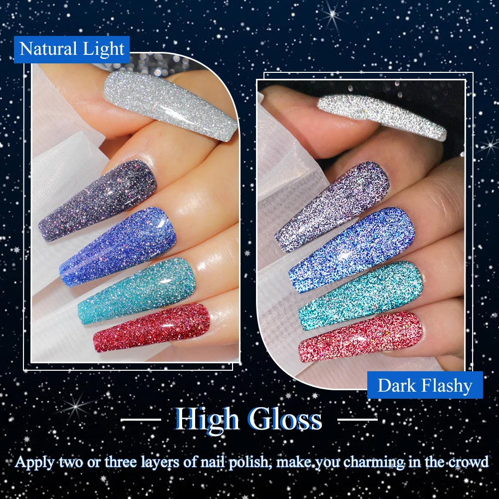 MIZHSE Holographic สะท้อนแสงเจลเล็บ 12PCS ชุดประกาย Glitter GEL สําหรับเล็บ Art Soak Off UV LED ชุดเจล