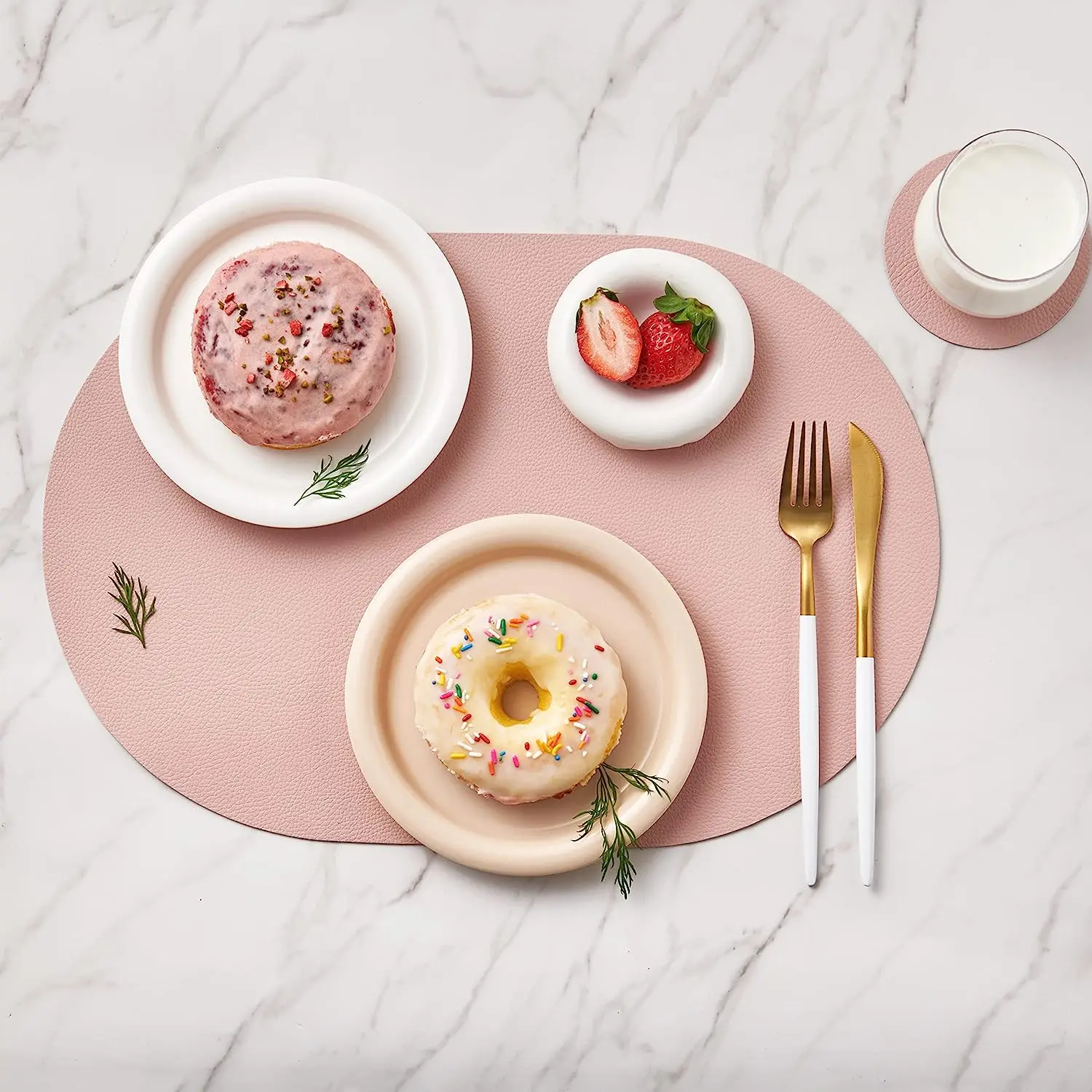 1/4/6PCS Rosa Grau Geschenk Oval Tischsets Kunstleder Tisch Dekor Matten Pad für Küche Kaffee Esszimmer Weihnachten Tisch Dekor
