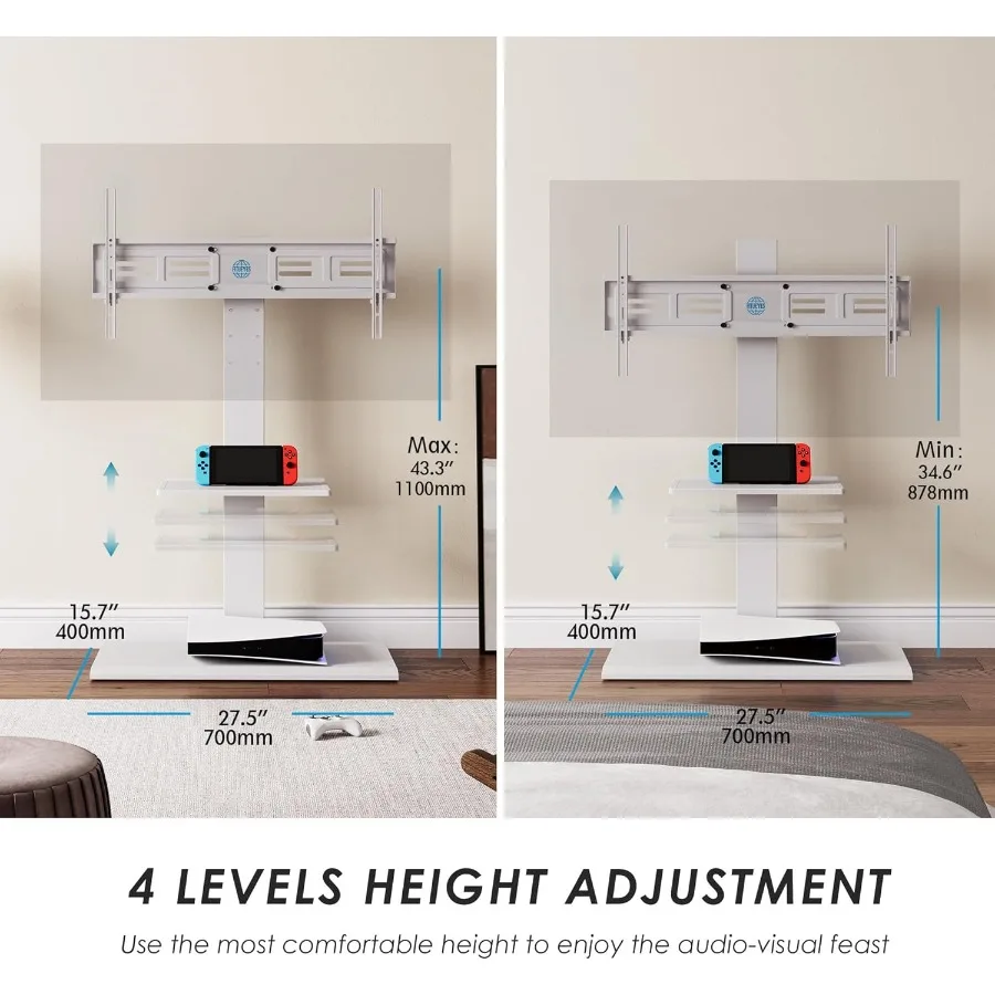Tall Corner Floor TV Stand with Iron Base and Swivel Mount Designed for 5085 Inch Large LCD LED TVs Adjustable Height Shelf Sup