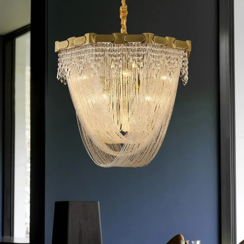 

American Crystal Living Room Chandelier Luxury Gold Villa Hall Lamp Dining Room Island Led Lighting