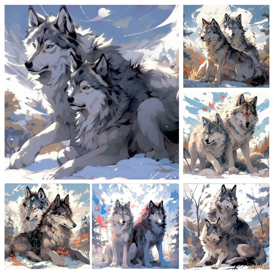 Full Drill Diamond Painting Two Snow White Wolf Lover Cross Sttich Embroidery Kit Diamond Mosaic 5D Rhinestone X1444