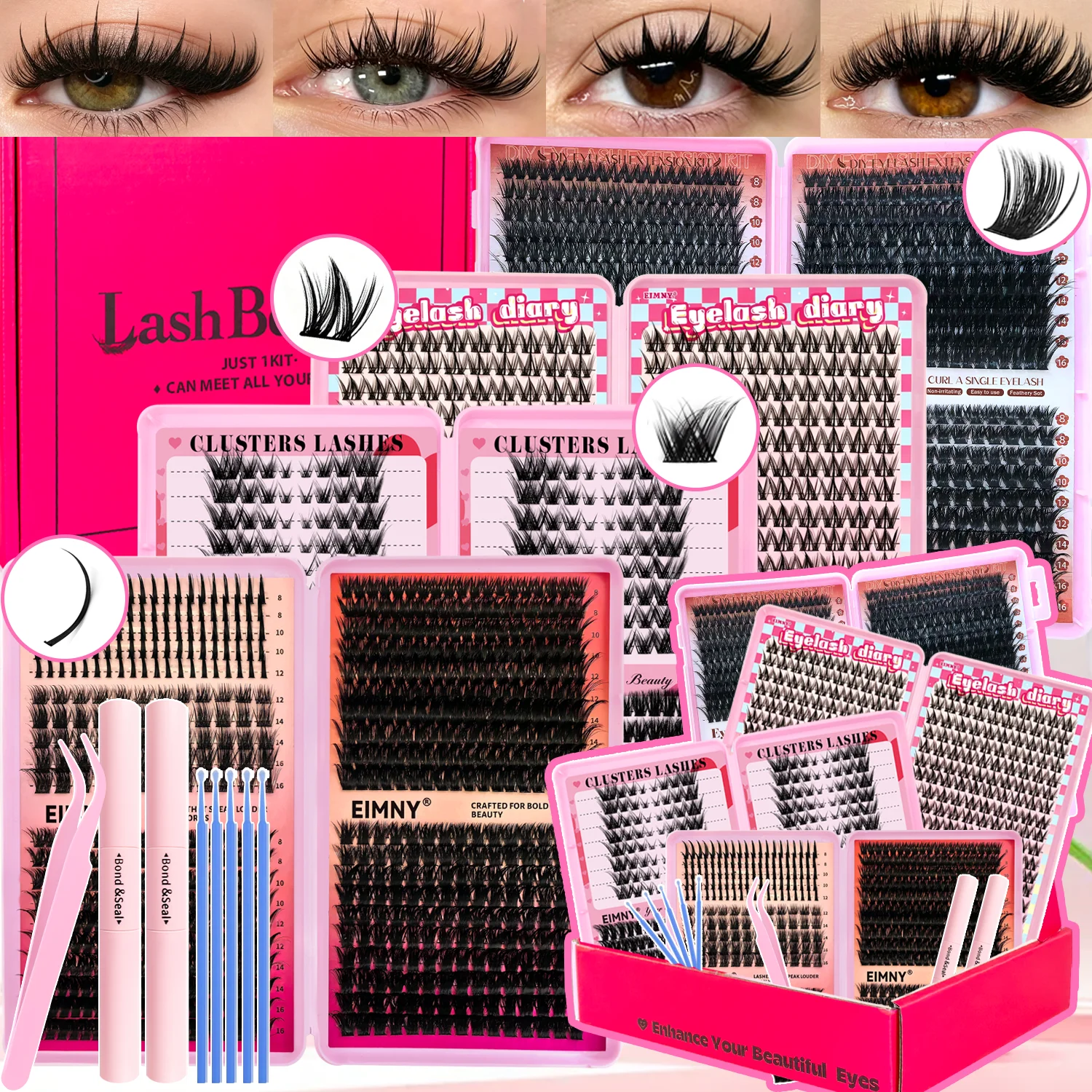 EIMNY Large‑Capacity False Eyelash Gift Box, All‑In‑One Complete Lash Accessory Kit Comes On‑The‑Go Travel, Great Gift Option