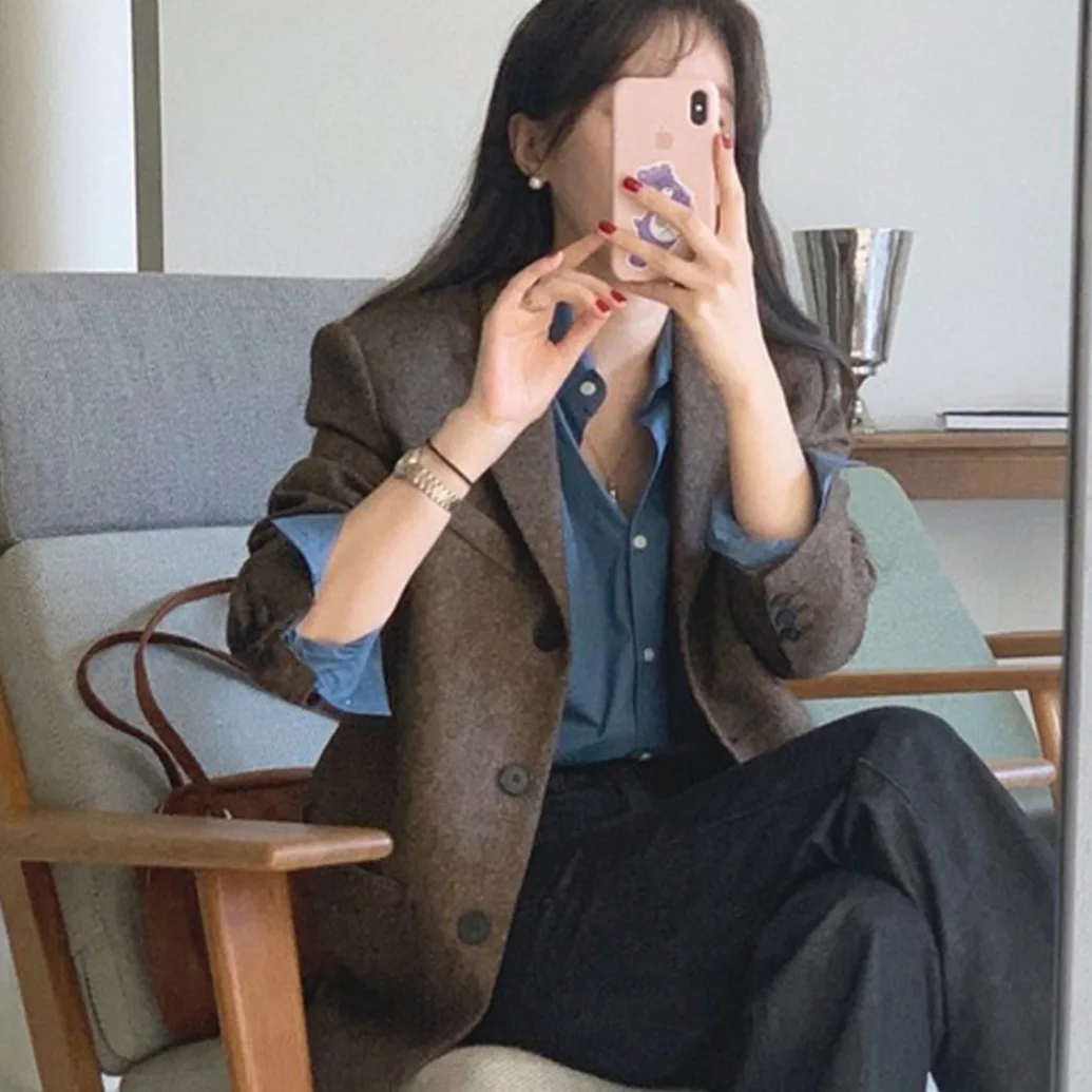 Классический женский шерстяной топ Jaet, шикарный осенне-зимний повседневный костюм с воротником на одной пуговице, модный универсальный топ в стиле ретро