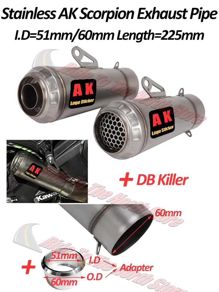 Silencieux d'échappement universel GP AK, 5160mm, pour kawasaki250/300 Z650 ZX6R R3/R6/R25 MT07/MT10, Etc., mise à niveau des performances modifiées