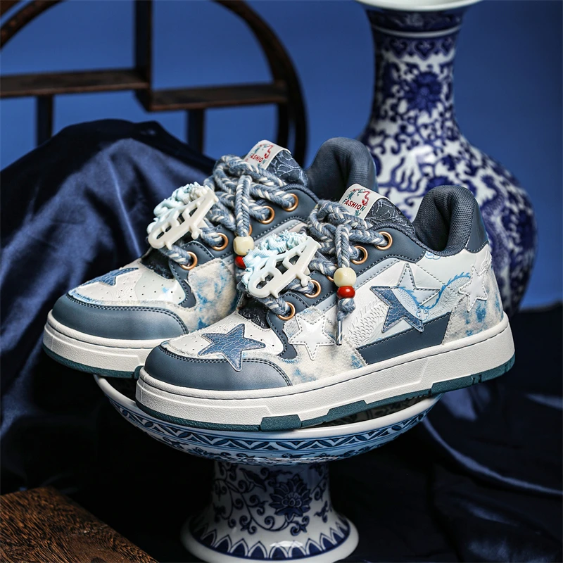 

Мужские кроссовки для скейтбординга с трендовым узором со звездами, оригинальная обувь для скейтборда в стиле хип-хоп на платформе для мужчин, индивидуальный дизайн, брендовая обувь для мужчин