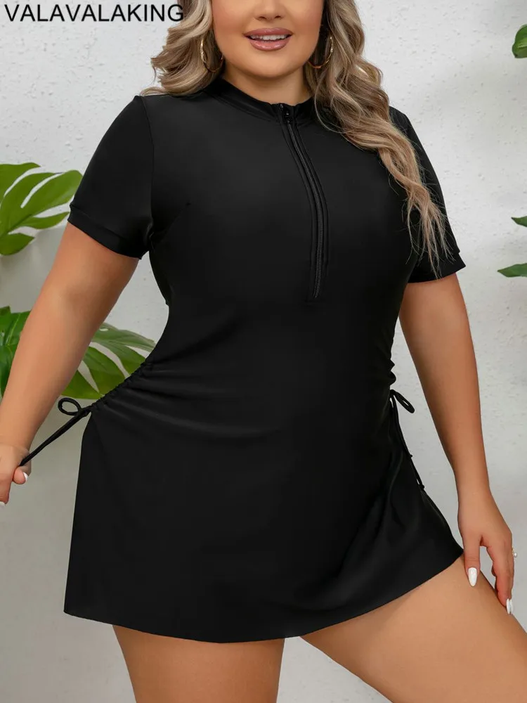 2025 Black 2 Piece Plus Size Tankini Set Women Short Sleeve Large Swimsuit Brazilian Big Swimwear Chubby Lady Curvy Bathing Suit