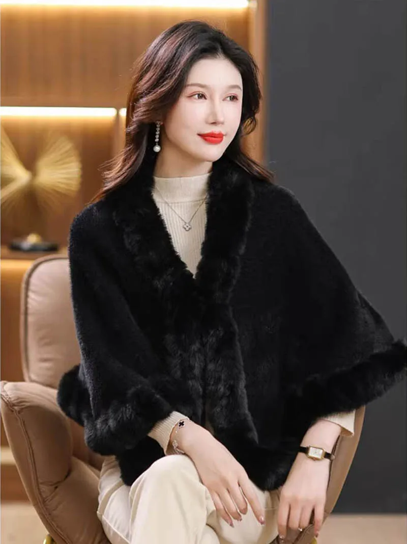 Fashion Elegant Faux Fur Trims Mink Cashmere Fleece Cape Women Cheongsam Wedding Dress Shawl Cloak Short Coat Winter Autumn