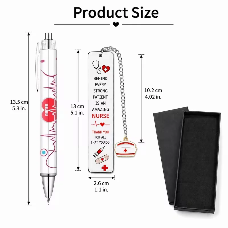 3 Pcs Women's Nurse Gift Set, Including A Ballpoint pen, An Inspirational Stainless Steel Bookmark With A charm, And A Gift Box
