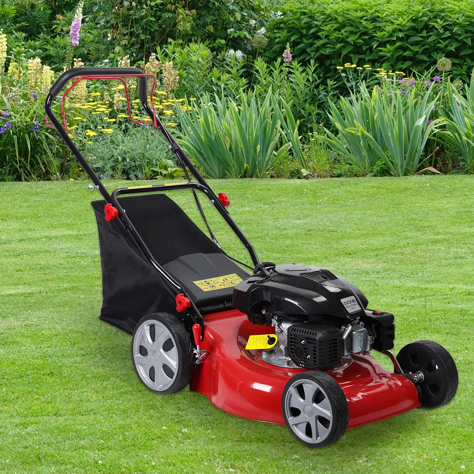 141cc Gas Walk Behind Self Propelled Lawn Mower With High Rear Wheels 50L Grass Tank Lawn Mower Lawn Mower Tool With Big Wheels