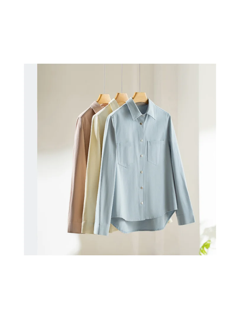 

Autumn Winter Cotton Casual Long Sve irt Women's Turn-down Collar Base Layer Textured All-weather Breathable Moisture-wi...