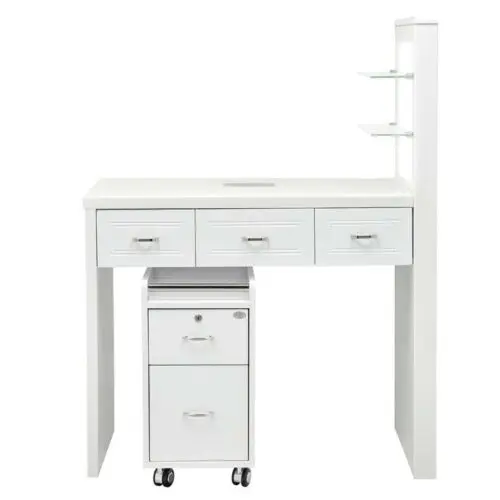 

salon furniture equipment workstation white nail manicure table dressing table set with drawers and trolley beauty