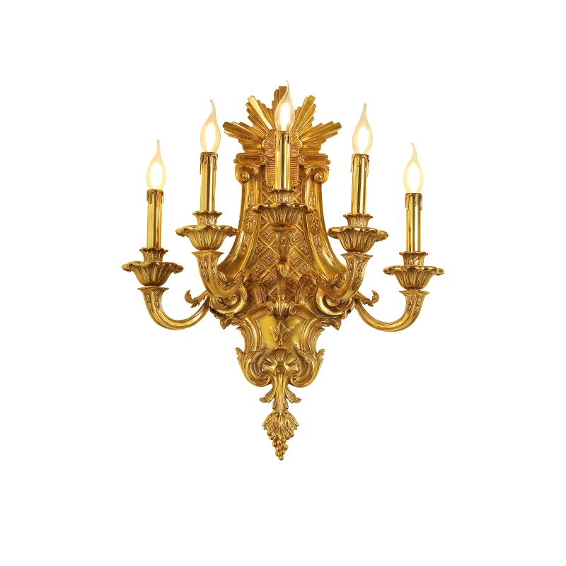 

French Unique Living Room Bedroom Copper 4 Lamps Wall Lamp European Style Classical Hallway Corridor Brass Wall Sconce Light