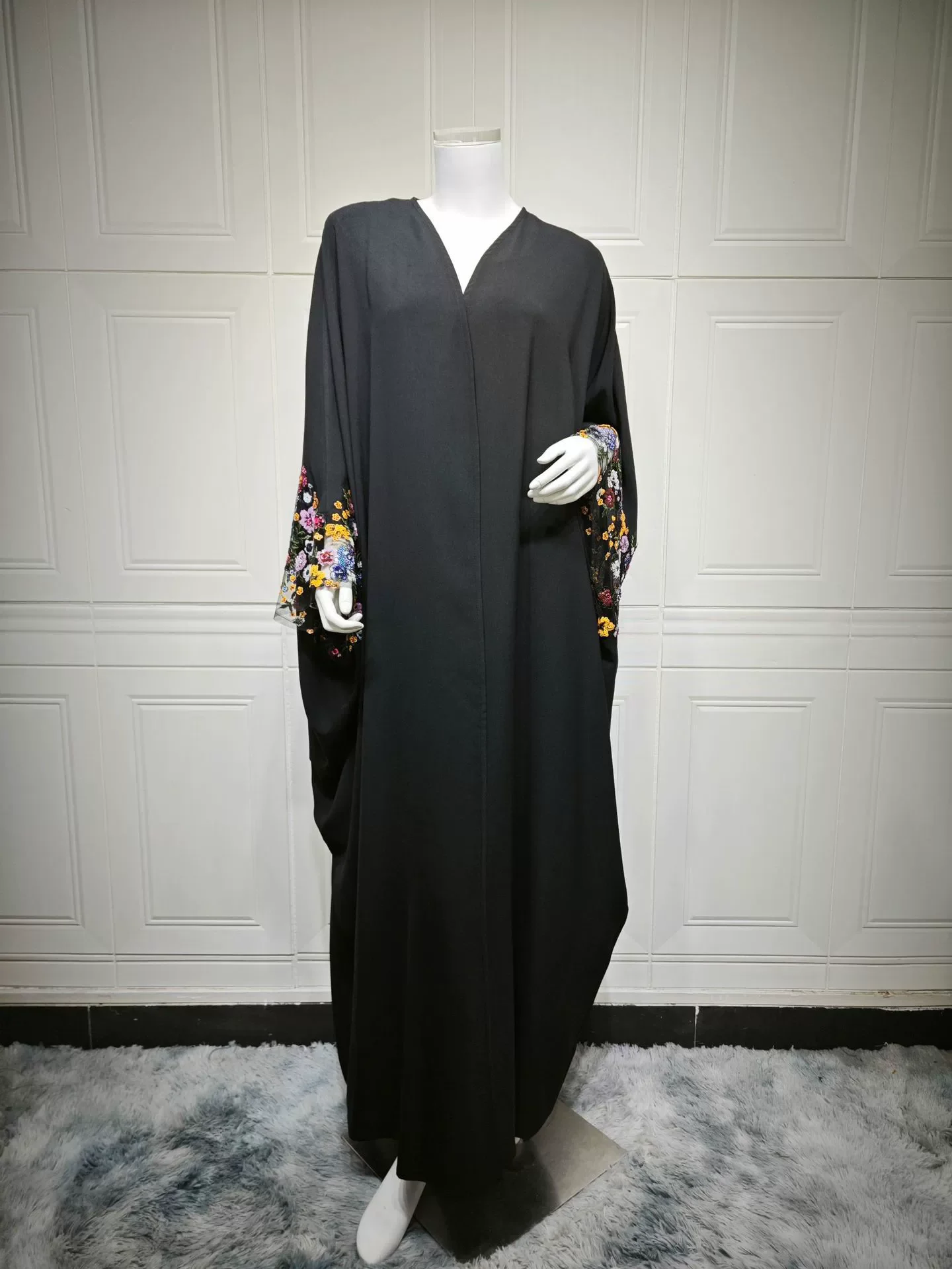 Printemps/été nouveau Ramadan arabie saoudite maroc Robe musulmane manteau col ouvert Abaya noir manches chauve-souris I slamic femmes Robe en Stock