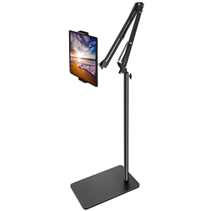 

Tablet Floor Stand with Double Weight Base Overhead Bed Phone Mount Height Adjustable Arm Stretchable Stand Holder Compatible w
