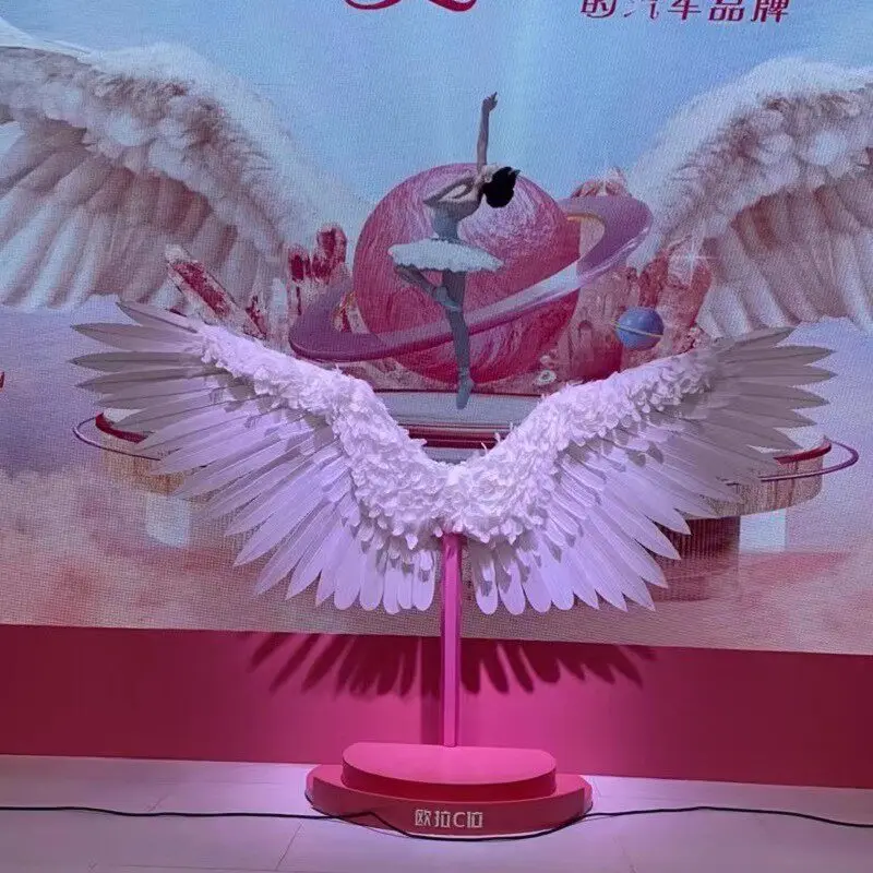 White Electric Mechanical Foldable Feather Angel Wing Prop with Wireless Remote Control and Retractable Wings Halloween Party