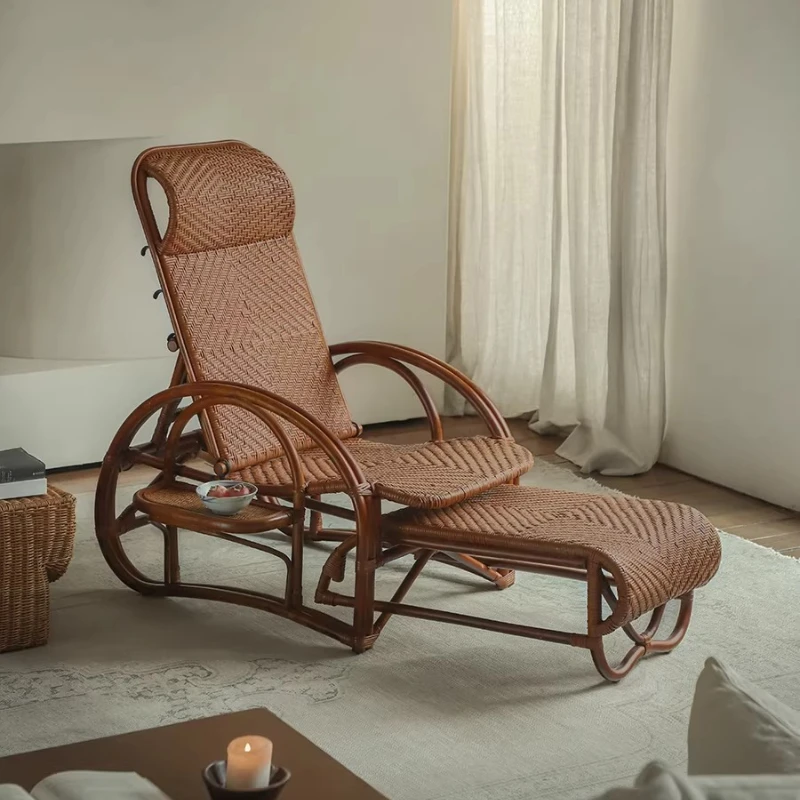 Retro style natural rattan weaving, elderly leisure, single recliner