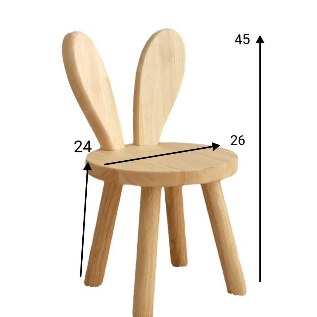 Solid Wood Children's Chair Household Rabbit Backrest Shoe  Small l Solid Wood Low Stool Rabbit Ear Square Stool