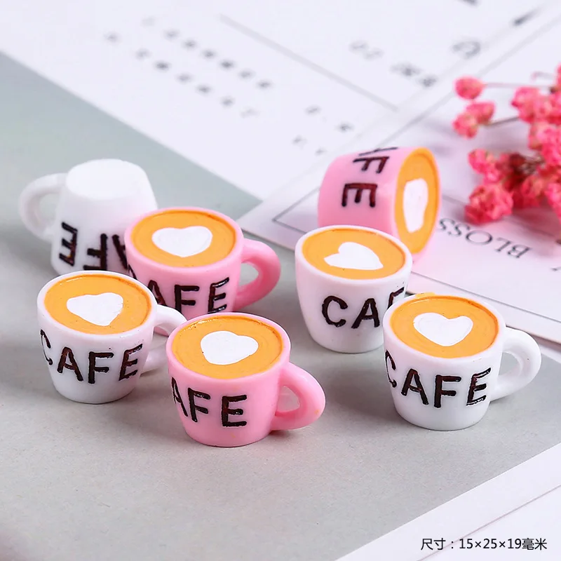 

10pcs Mini Kawaii Resin Coffee Cup Diy Figure Miniatures Dollhouse Keychain Jewelry Decortive Crafts Home Decoration Accessoeies