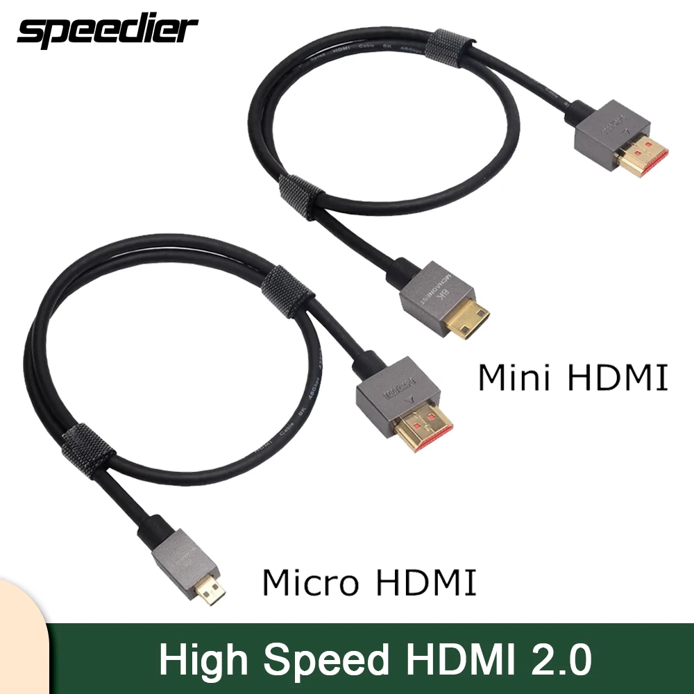 High Speed 8K OD 3.8mm Super Soft Micro HDMI-compatible & Mini HDMI-compatible 2.1V Male Thin Cable Hd Light-weight Portable