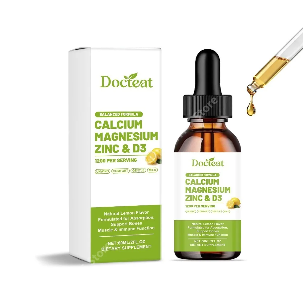 

Docteat Calcium Magnesium Zinc & Vitamin D3 Drops with K2, Balanced Formula, Natural Lemon Flavor, 60 Servings Per Container