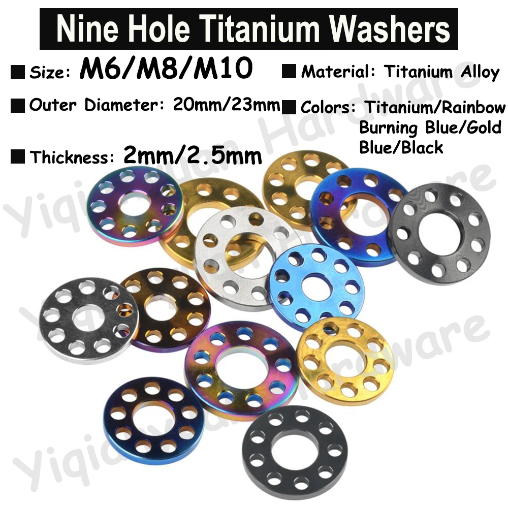 

1Piece Titanium Alloy Washers M6 M8 M10 Spacer Nine Holes Gaskets for Motorcycle Car Accessories Motor Fittings Plain Washers