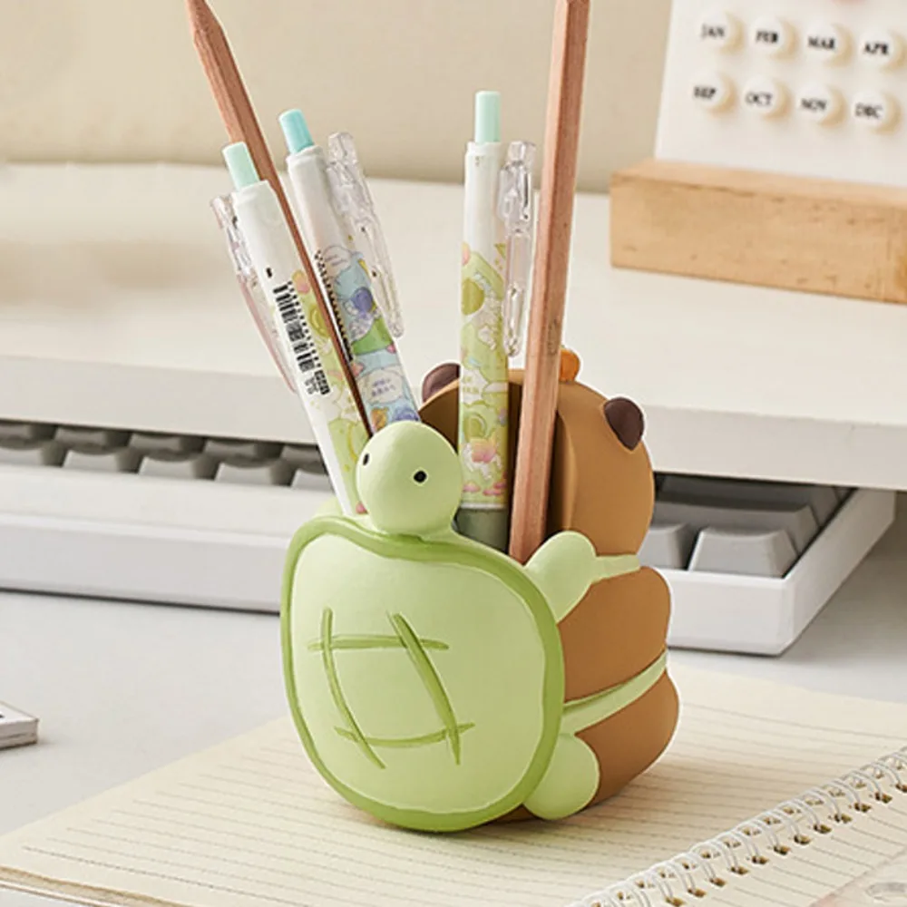 Figure Doll Capybara Desk Pen Holder Resin Craft Cartoon Pencil Storage Box Creative Ornaments Stationery Organizer Home Office