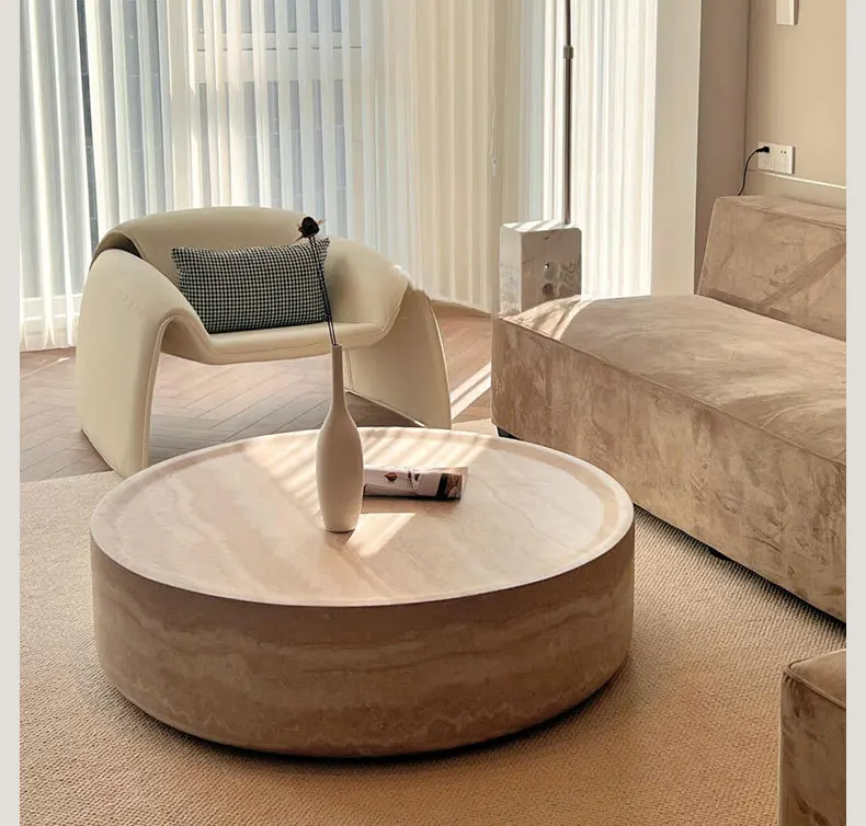 

Simple coffee table living room household small apartment round travertine fiberglass coffee table combination