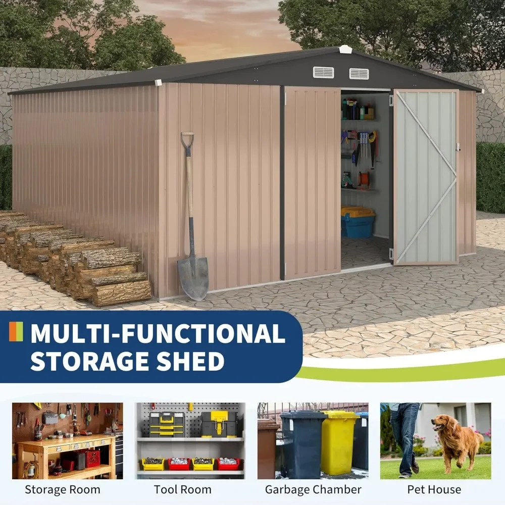 

12x12 Ft Outdoor Metal Storage Shed, Metal Tool Shed with Locking Door, Metal Utility Shed Building with Vent