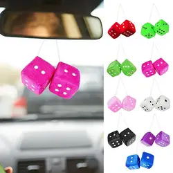 Fuzzy Plush Dice with Dots Retro Square Plush Hanging Mirror Fuzzy Dices for Pink Car Interior Ornament Decoration Accessories