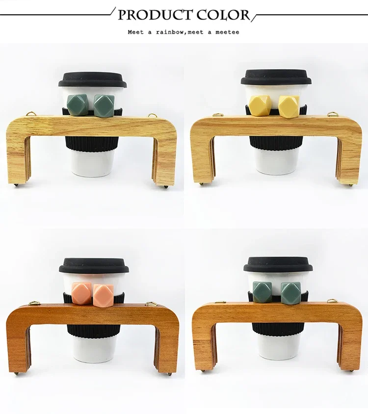 Deepeel 20cm Solid Wood Square Bag Handles Wooden Beads Kiss Clasp Locks Handbag Purse Frames Handle DIY Crafts Accessories