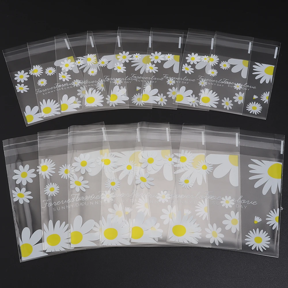 100 Stück/Los Gänseblümchen-Bedruckte Transparente OPP-Plastiktüten Selbstklebende Süßigkeiten-Geschenkverpackungsbeutel Schmuck-Präsentations-Aufbewahrungsbeutel – Detail 3