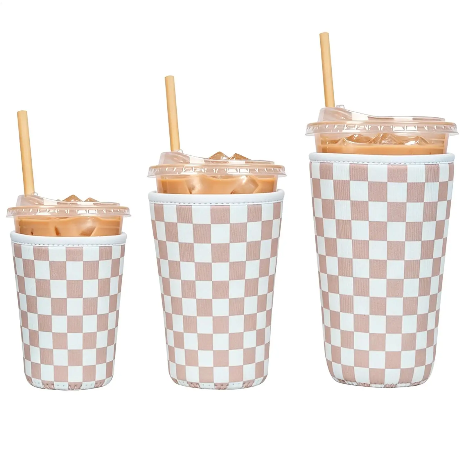 Reusable Iced Coffee Cup Sleeves 3 Pieces Thermal Anti-Slip Drinkware Cover Portable Wrap Sleeve Insulator For School Gym Office