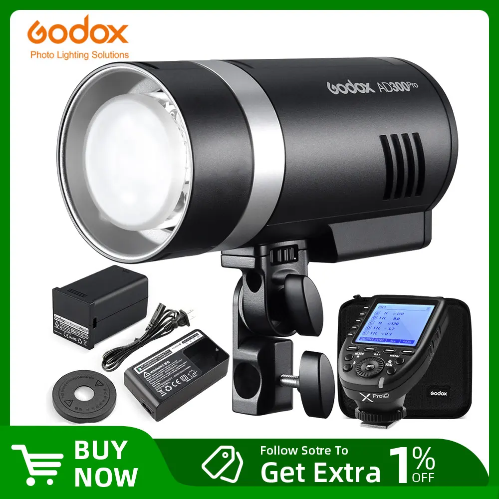 Godox AD300Pro Outdoor Flash Light 300Ws TTL 2.4G 1/8000 HSS with 2600mAh Battery for Canon Nikon Sony Fuji Olympus Pentax