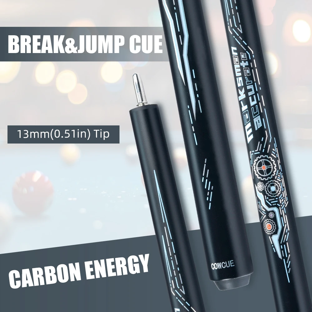 COWCUE Carbon Fiber Jump Break Cue 3-Piece Professional Jump Cue Stick 12.9mm Tip Uni-Loc Join