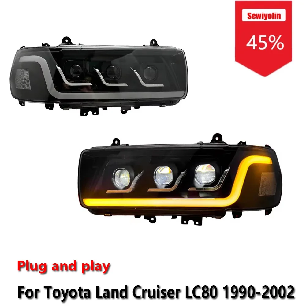 

Автомобильные светодиодные фары Sewiyolin в сборе для Toyota Land Cruiser LC80 1990-2002, противотуманные фары DRL, стоп-сигнал поворота, Plug and Play