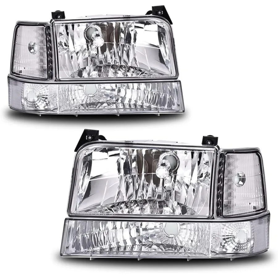 

Headlights Assembly Compatible with 1992-1996 F150 Bronco Fit 92-97 F250 F350 Headlights with Corner Signal Bumper Lamps Clear