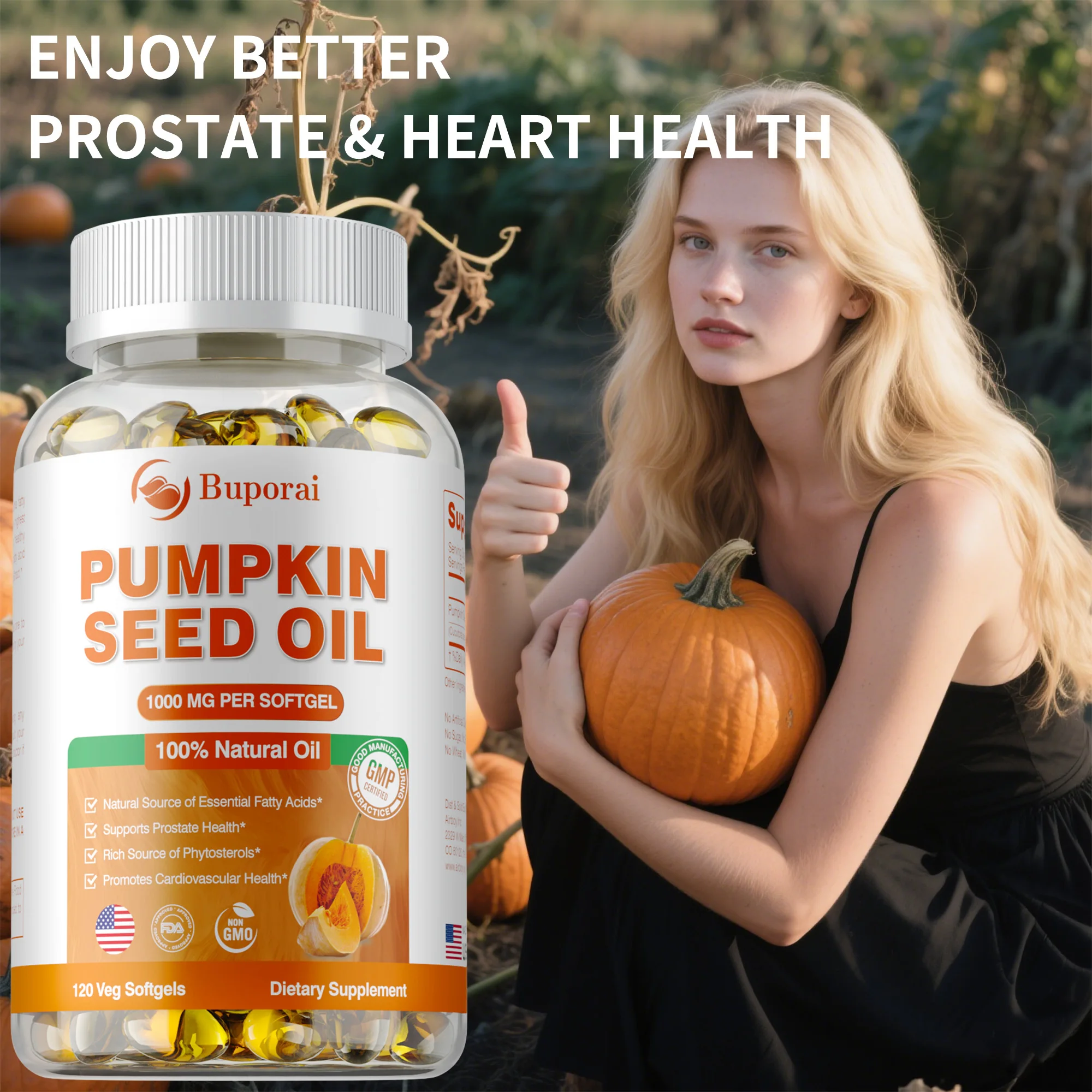 كبسولات زيت بذور اليقطين - تدعم البروستاتا والمثانة وصحة المسالك البولية وتعزز نمو الشعر - 120 كبسولة