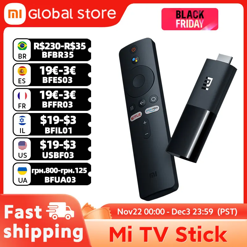 Global version Xiaomi Mi TV Stick box Android TV 9.0 4-core 1080P HD Dual Decoding 1GB RAM 8GB Google Assistant Netflix Wifi 5