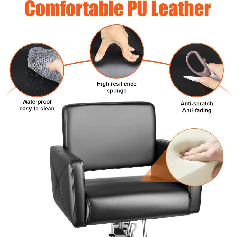 كرسي صالون هيدروليكي عالي التحمل - أسود، ارتفاع قابل للتعديل، دوران 360 درجة، يدعم 300 رطل - مثالي لمصففي الشعر والحلاقين #6