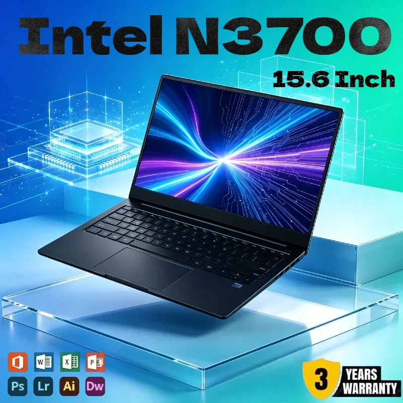 2026 Ultra Slim 15.6" Laptop Intel N3700, 1.6GHz Base 2.4GHz Turbo 16GB RAM 2TB SSD High Performance Gaming Notebook