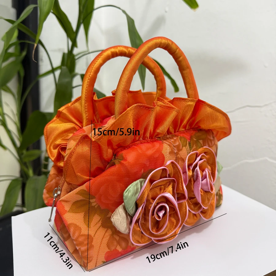 Flower fabric bag - hand-sewn for dinner party bags, women's hand-held dress bags, brides' bags view 3