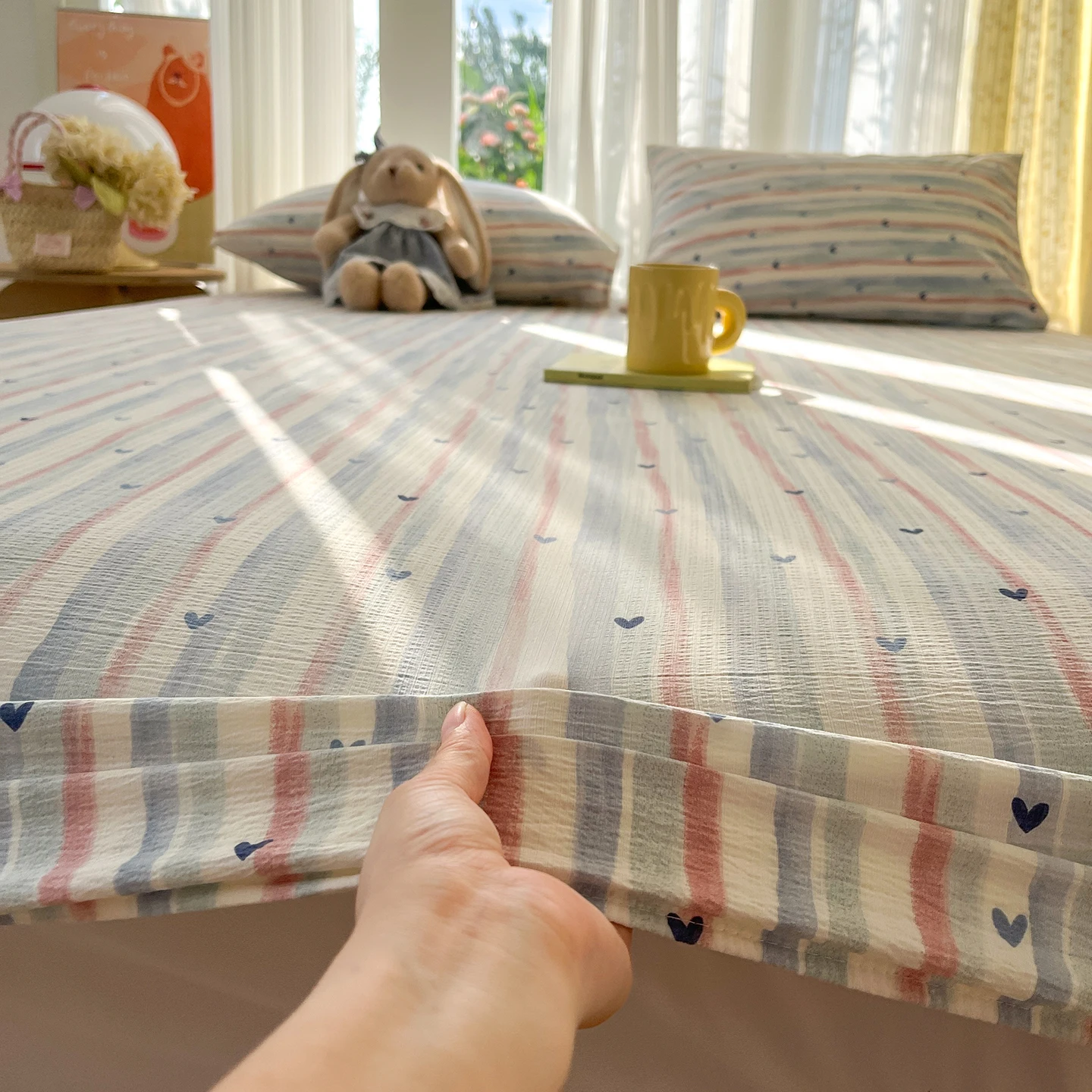 Double-layer Yarn Woven Fitted Sheet, 25cm Deep Pocket, Soft Breathable Shrink & Wrinkle Resistant No Pilling, Machine Washable