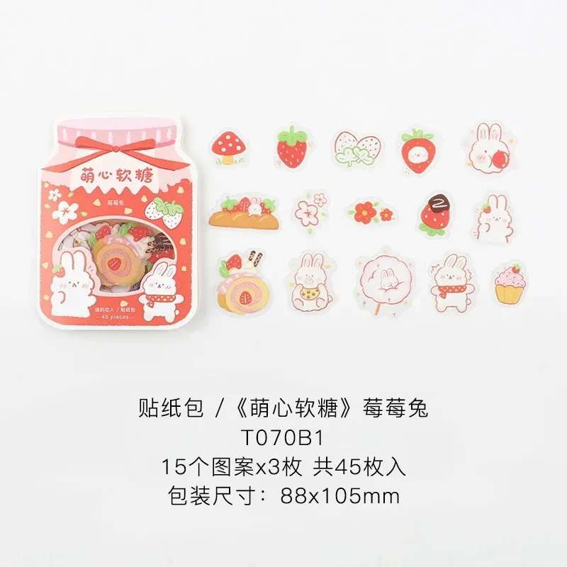 45pcs Kawaii Cute Stickers Korean Stationery Cartoon Stickers Bullet Journaling Decoration Diary Album Stickers Waterproof