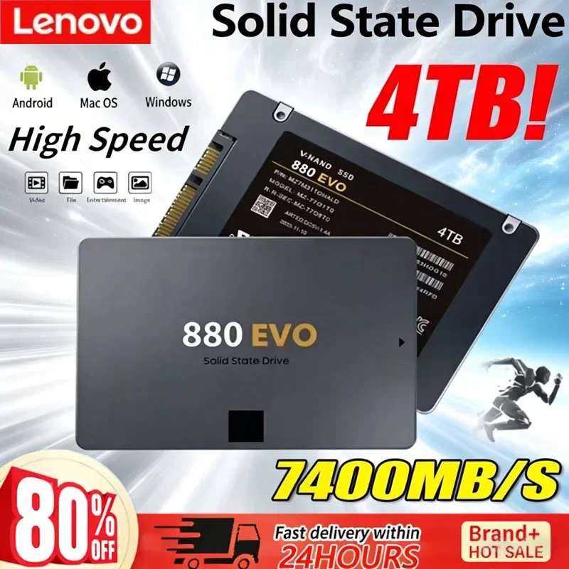 SSD Interno Lenovo 880 EVO 2TB 4TB Unidade de Estado Sólido SATA 3.0 MLC 2.5 Polegadas para Laptop Desktop PC PS4 PS5 - Novo Disco Rígido