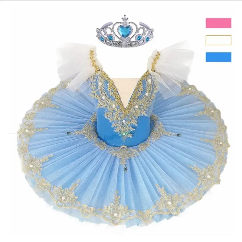 Girl Professional Ballet Tutu Tulle Dress White Blue Pink Gymnastics Leotard Diamond Dance Costume Ballet Leotard Girl Ballerina