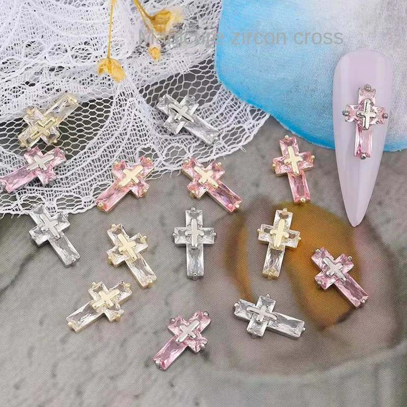 5Pcs Luxury Cross Design Nail Art Charms Jewelry 13x8mm Cross Nail Art Design 3D Strass For Nail Art Accessories 2 Colors