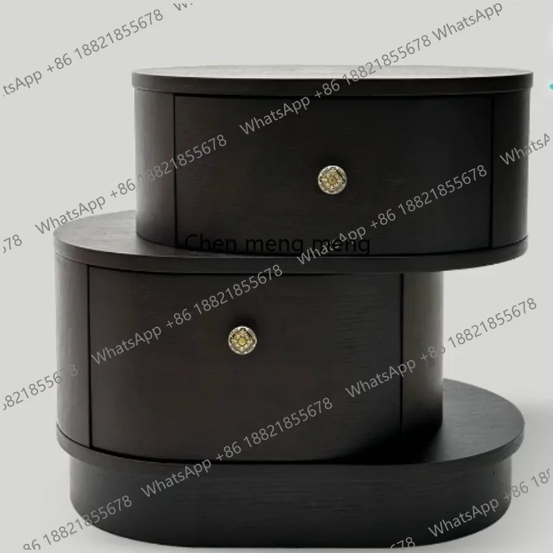 Bedside table Italian round bedside table black solid wood storage double door handle high-end